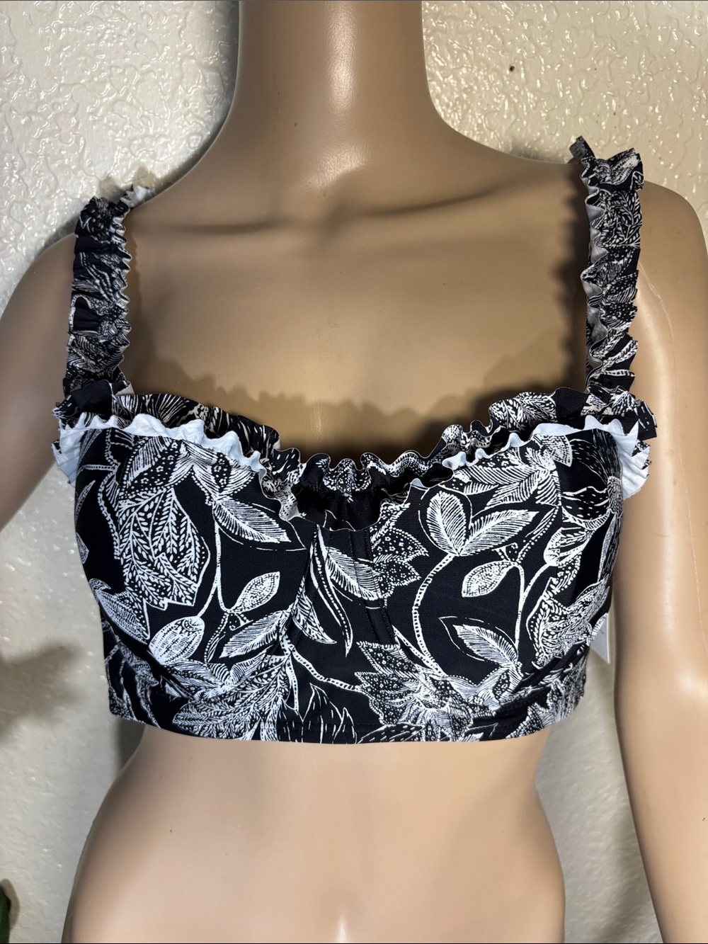 White and black floral swimsuit top